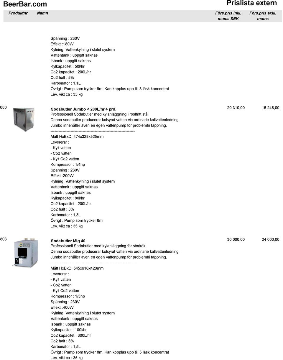 20 310,00 16 248,00 Professionell Sodabutler med kylanläggning i rostfritt stål Denna sodabutler producerar kolsyrat vatten via ordinarie kallvattenledning.