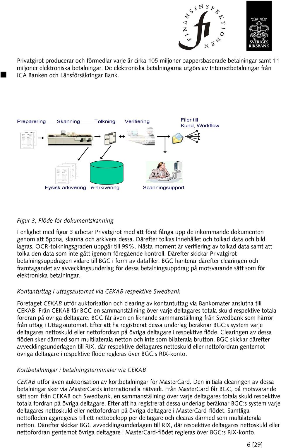 Preparering Skanning Tolkning Verifiering Filer till Kund, Workflow Fysisk arkivering e-arkivering Scanningsupport Figur 3; Flöde för dokumentskanning I enlighet med figur 3 arbetar Privatgirot med