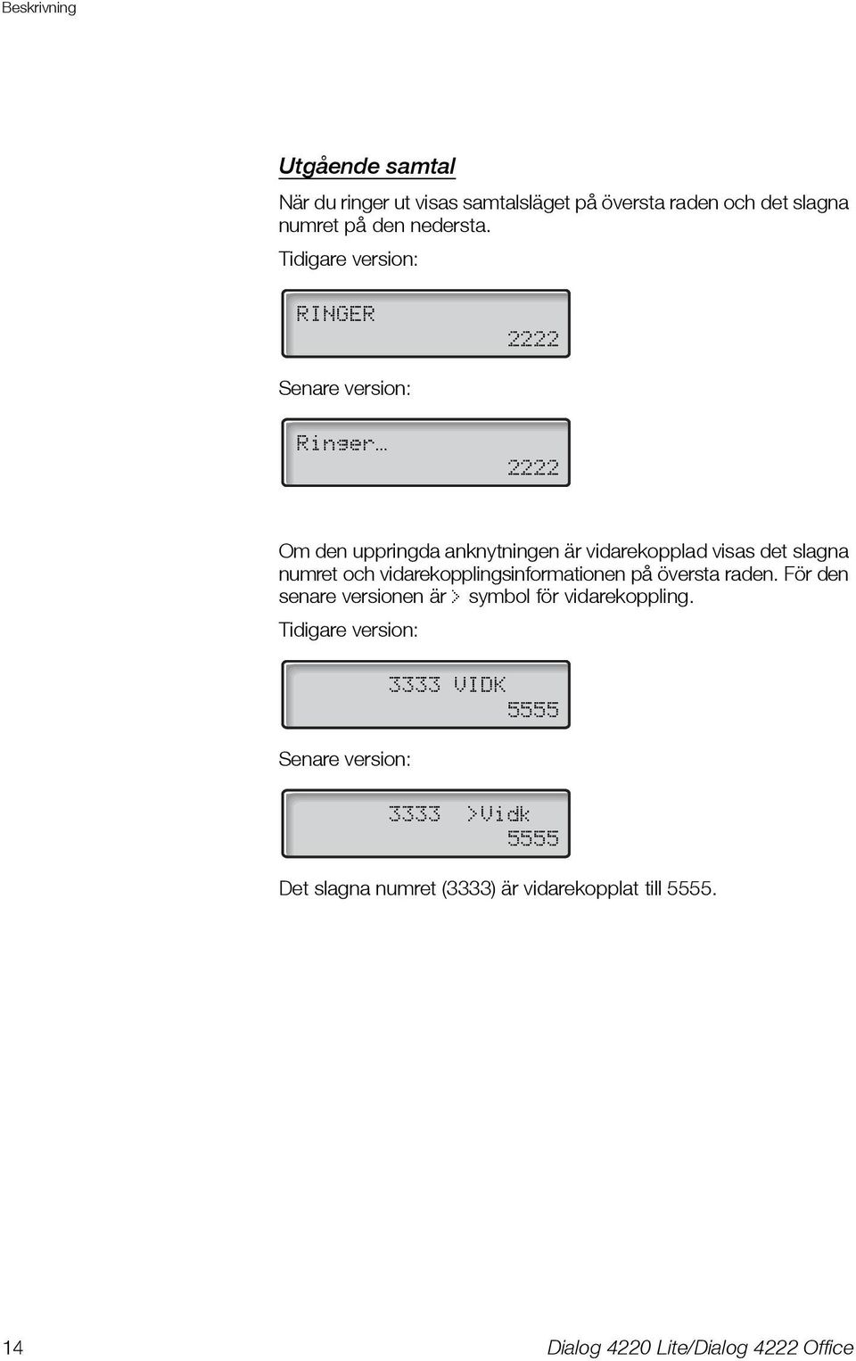 slagna numret och vidarekopplingsinformationen på översta raden.