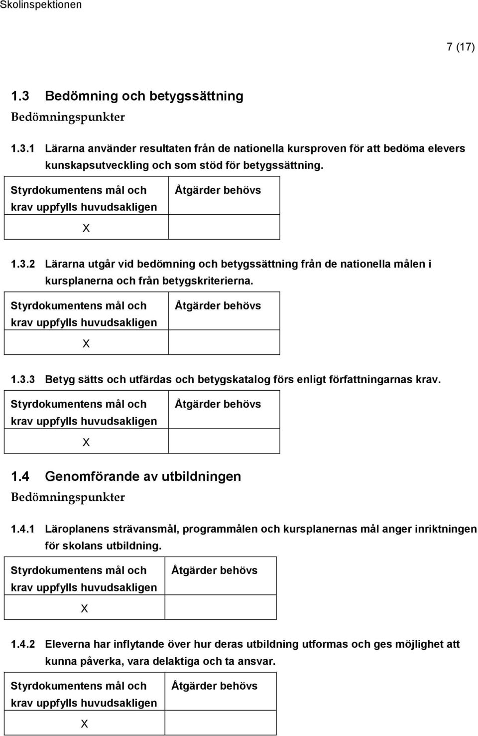 1.4 Genomförande av utbildningen 1.4.1 Läroplanens strävansmål, programmålen och kursplanernas mål anger inriktningen för skolans utbildning. 1.4.2 Eleverna har inflytande över hur deras utbildning utformas och ges möjlighet att kunna påverka, vara delaktiga och ta ansvar.