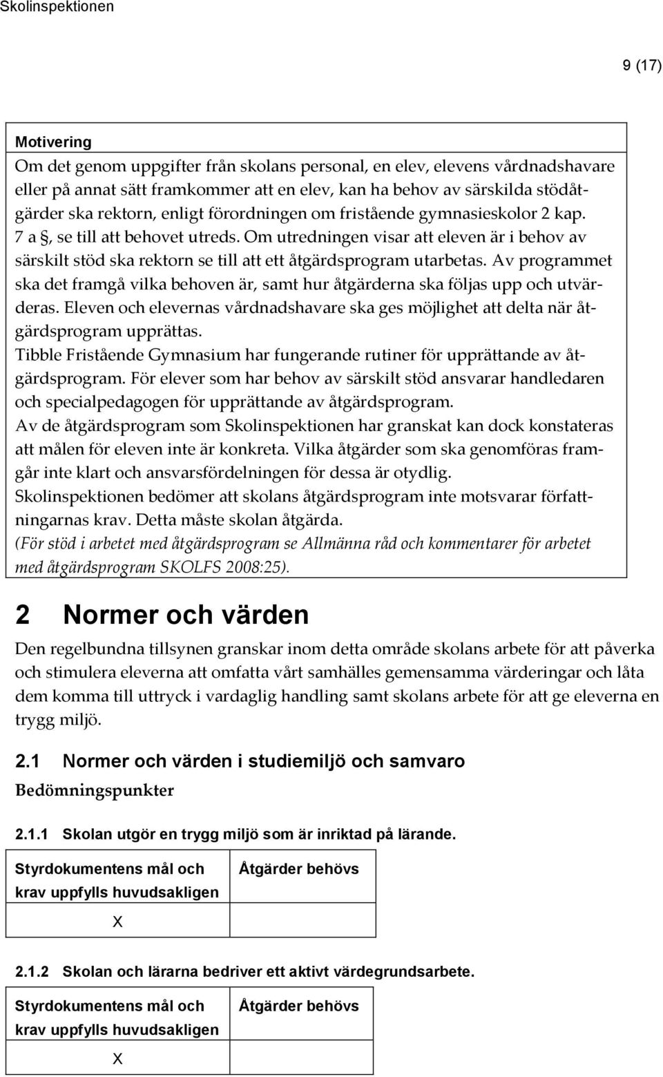 Av programmet ska det framgå vilka behoven är, samt hur åtgärderna ska följas upp och utvärderas. Eleven och elevernas vårdnadshavare ska ges möjlighet att delta när åtgärdsprogram upprättas.