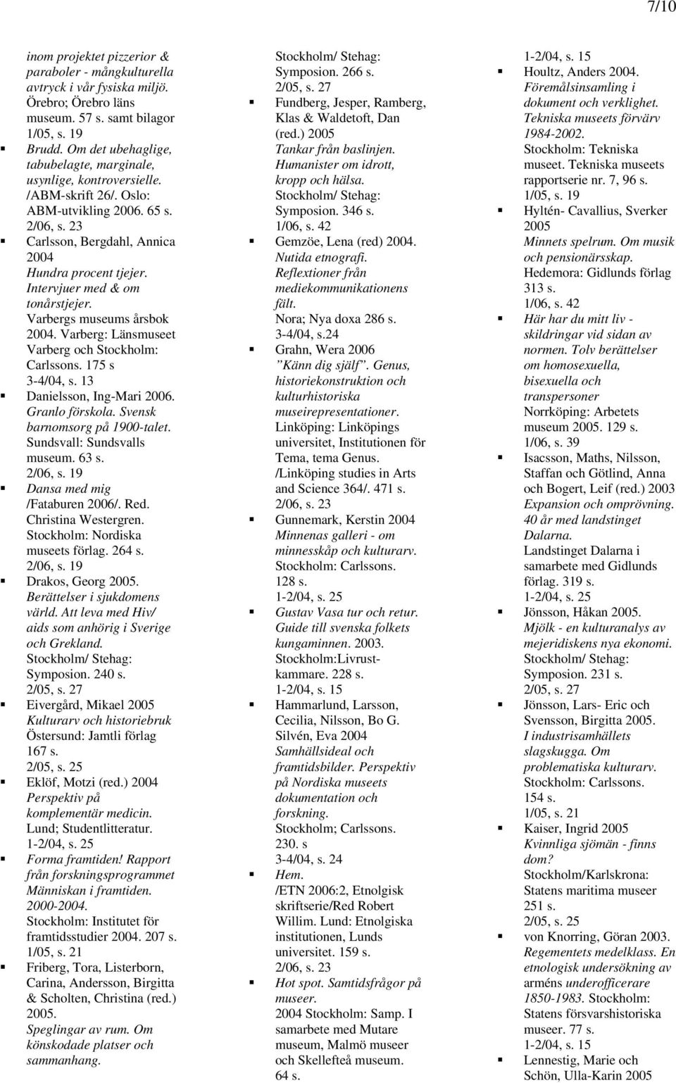 Intervjuer med & om tonårstjejer. Varbergs museums årsbok 2004. Varberg: Länsmuseet Varberg och Stockholm: Carlssons. 175 s 3-4/04, s. 13 Danielsson, Ing-Mari 2006. Granlo förskola.