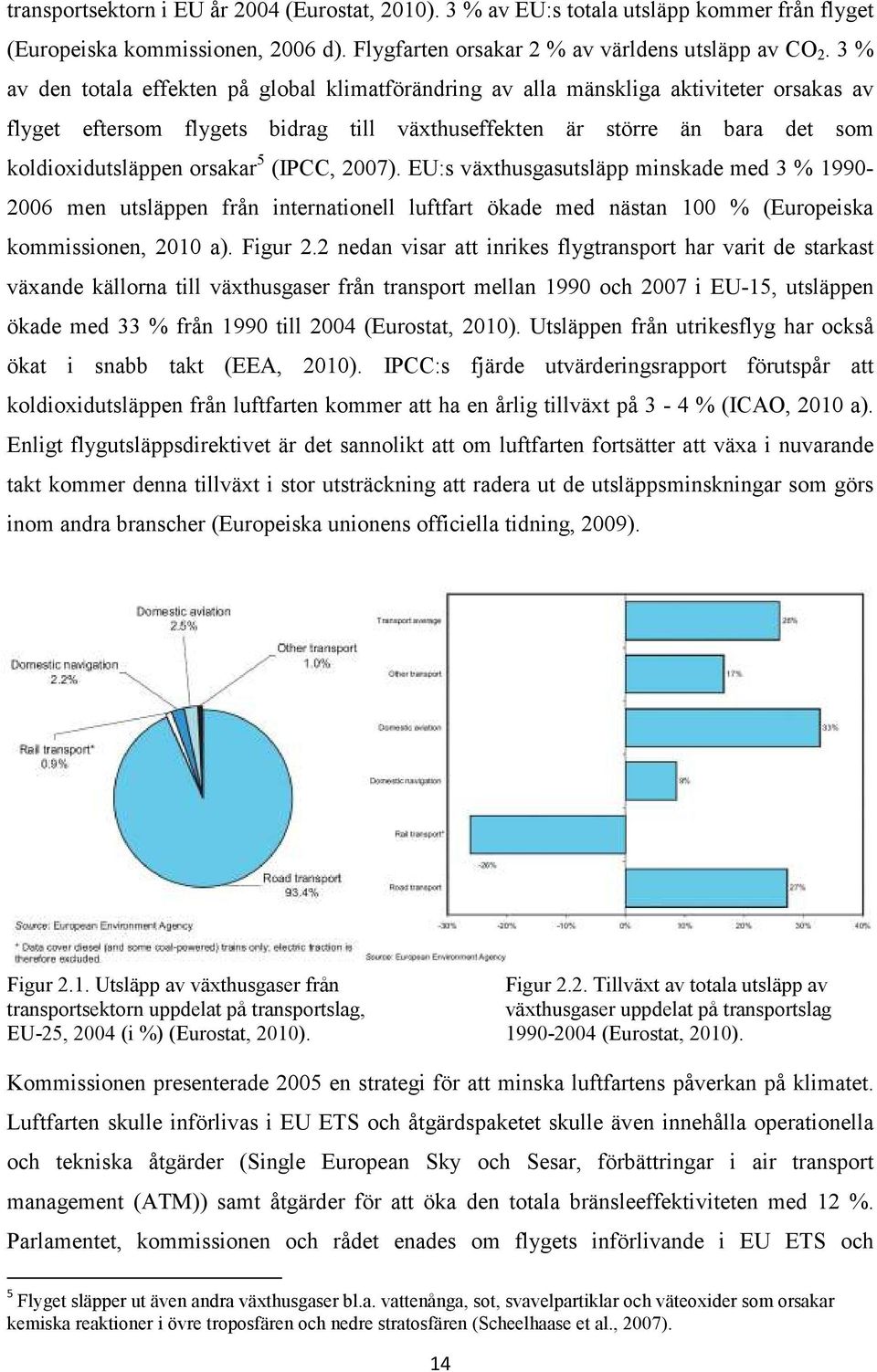 5 (IPCC, 2007). EU:s växthusgasutsläpp minskade med 3 % 1990-2006 men utsläppen från internationell luftfart ökade med nästan 100 % (Europeiska kommissionen, 2010 a). Figur 2.