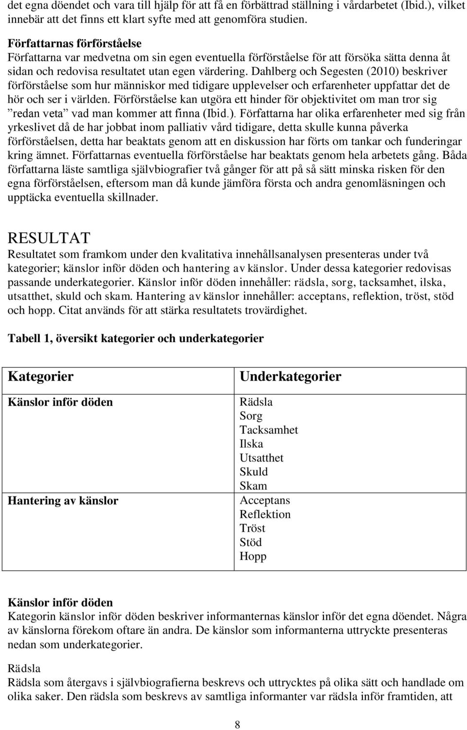 Dahlberg och Segesten (2010) beskriver förförståelse som hur människor med tidigare upplevelser och erfarenheter uppfattar det de hör och ser i världen.