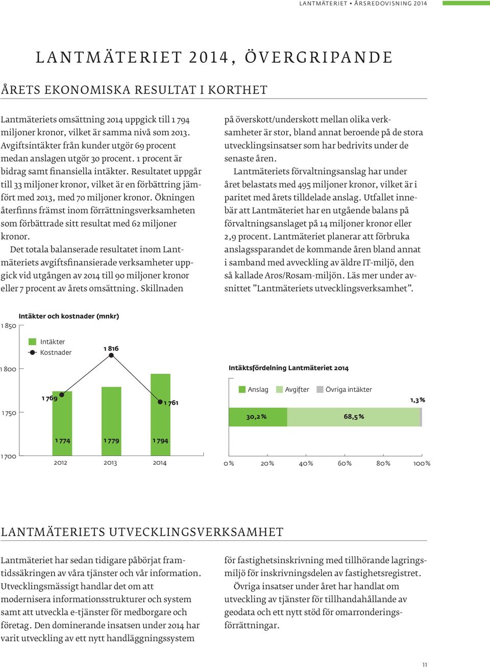 Resultatet uppgår till 33 miljoner kronor, vilket är en förbättring jämfört med 2013, med 70 miljoner kronor.