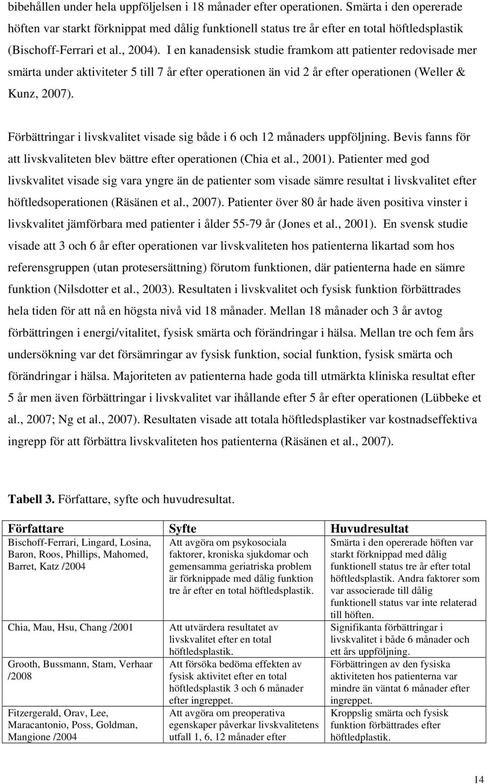 I en kanadensisk studie framkom att patienter redovisade mer smärta under aktiviteter 5 till 7 år efter operationen än vid 2 år efter operationen (Weller & Kunz, 2007).