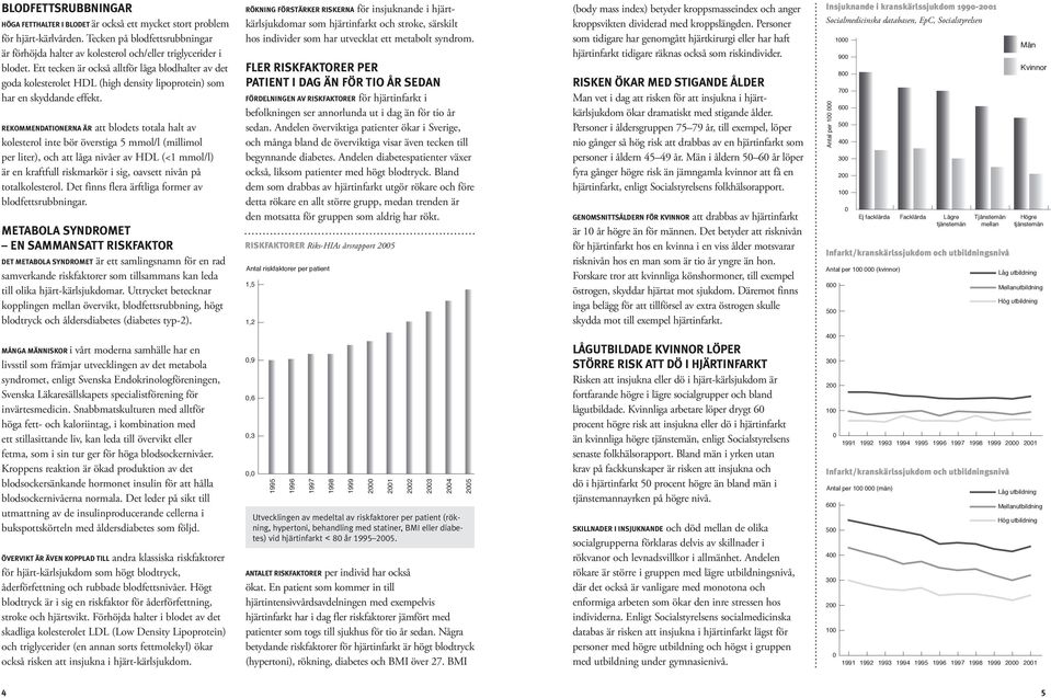 Rekommendationerna är att blodets totala halt av kolesterol inte bör överstiga 5 mmol/l (millimol per liter), och att låga nivåer av HDL (<1 mmol/l) är en kraftfull riskmarkör i sig, oavsett nivån på