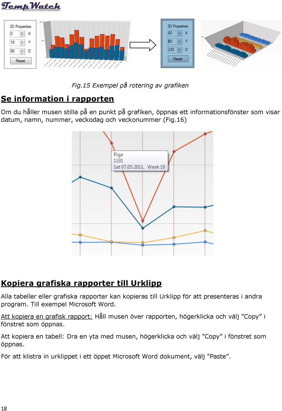 veckonummer (Fig.16) Kopiera grafiska rapporter till Urklipp Alla tabeller eller grafiska rapporter kan kopieras till Urklipp för att presenteras i andra program.