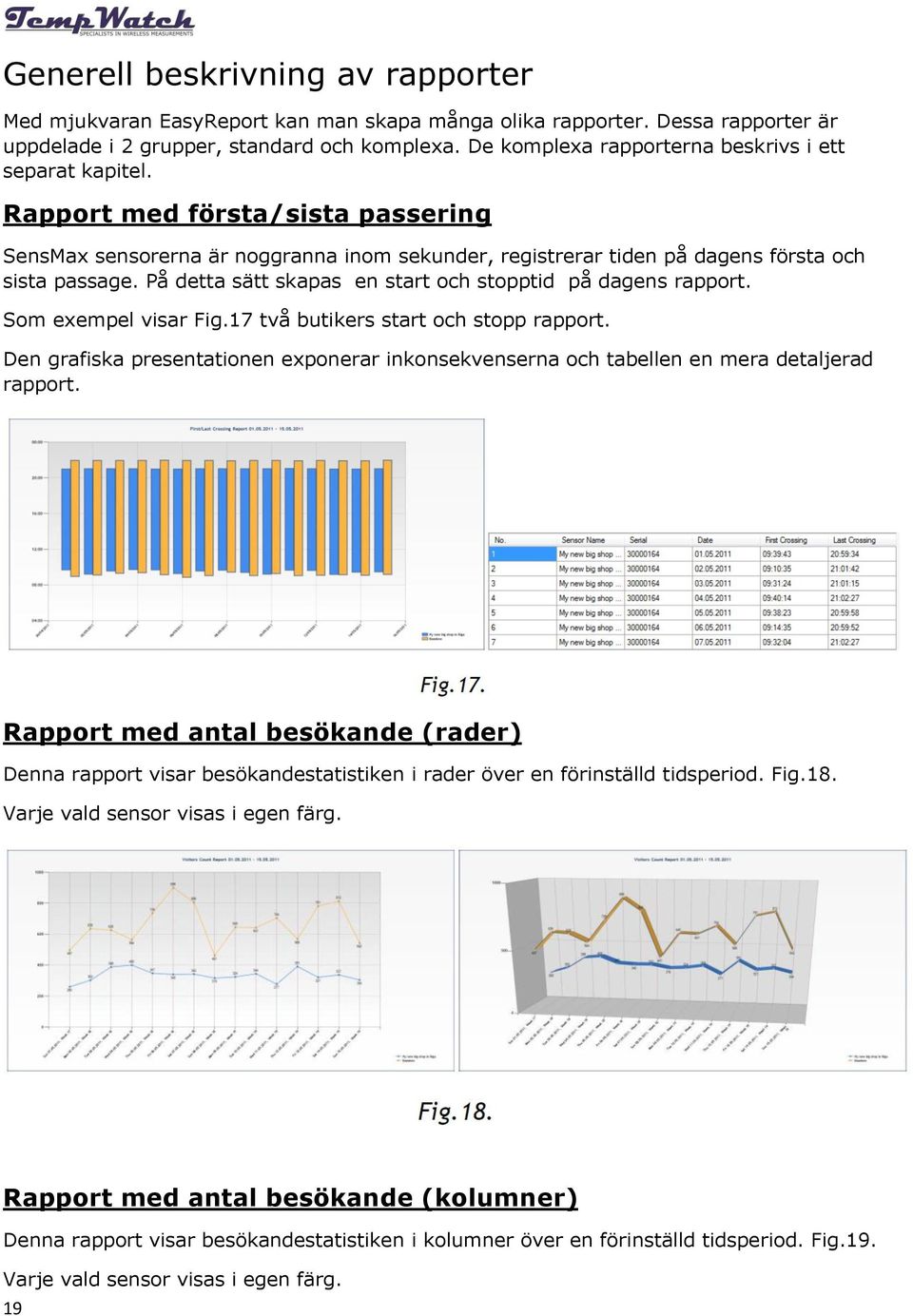 På detta sätt skapas en start och stopptid på dagens rapport. Som exempel visar Fig.17 två butikers start och stopp rapport.