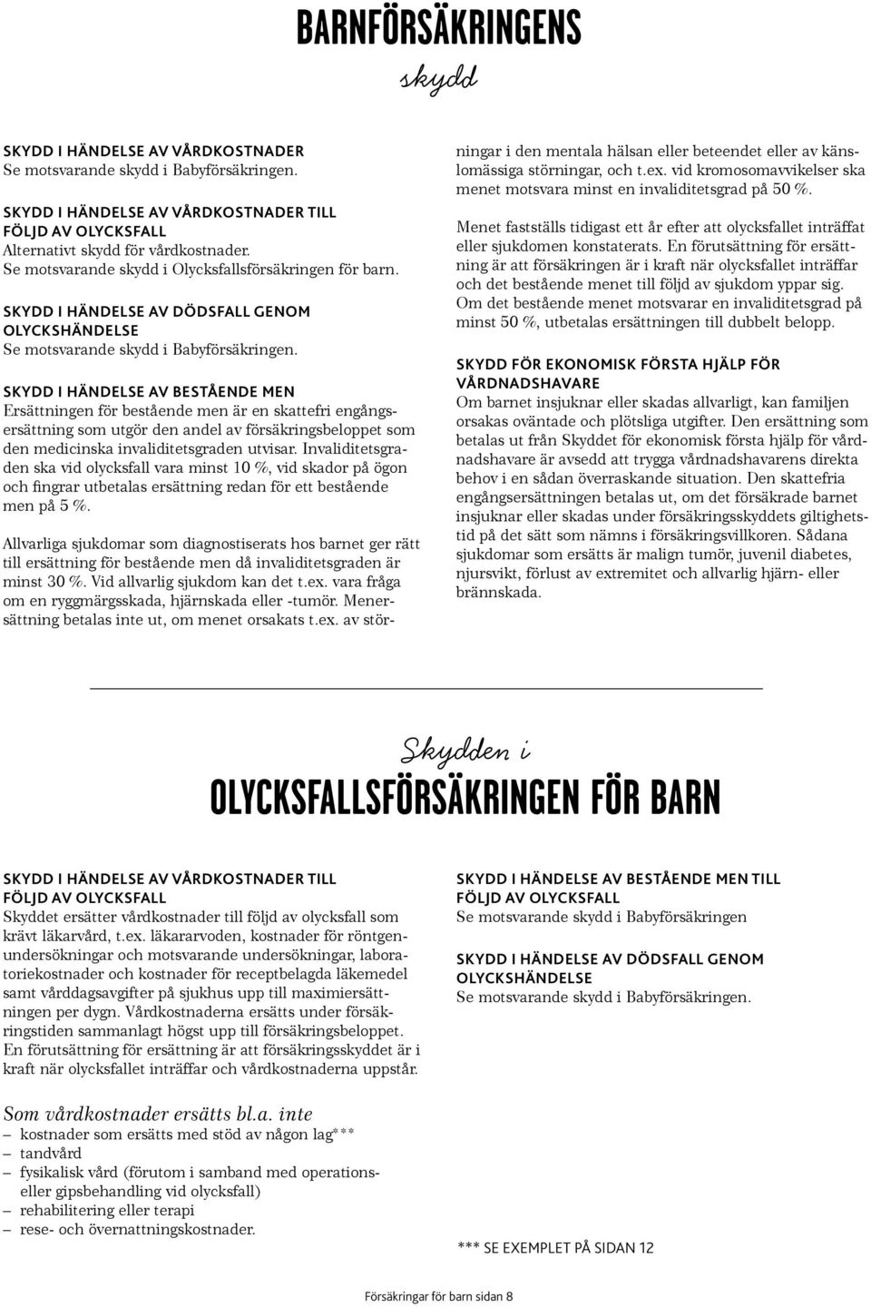 SKYDD I HÄNDELSE AV BESTÅENDE MEN Ersättningen för bestående men är en skattefri engångsersättning som utgör den andel av försäkringsbeloppet som den medicinska invaliditetsgraden utvisar.