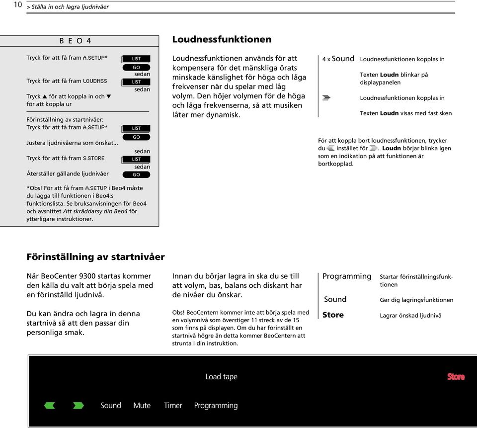 SETUP* LIST GO LIST LIST Loudnessfunktionen används för att kompensera för det mänskliga örats minskade känslighet för höga och låga frekvenser när du spelar med låg volym.