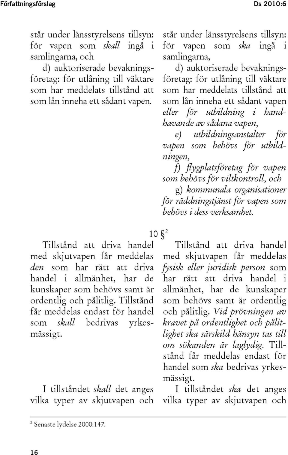 står under länsstyrelsens tillsyn: för vapen som ska ingå i samlingarna, d) auktoriserade bevakningsföretag: för utlåning till väktare som har meddelats tillstånd att som lån inneha ett sådant vapen