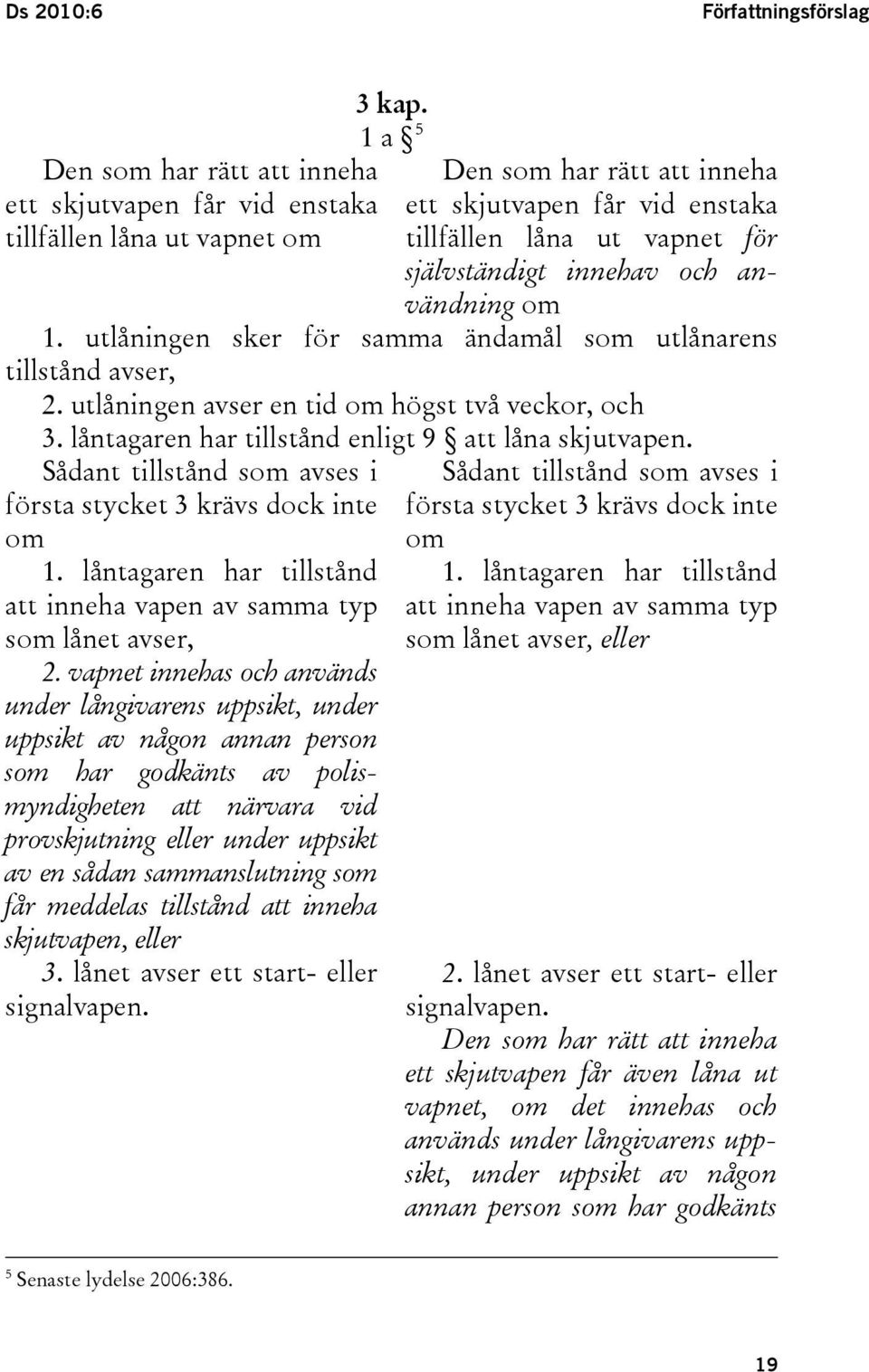 innehav och användning om 1. utlåningen sker för samma ändamål som utlånarens tillstånd avser, 2. utlåningen avser en tid om högst två veckor, och 3.