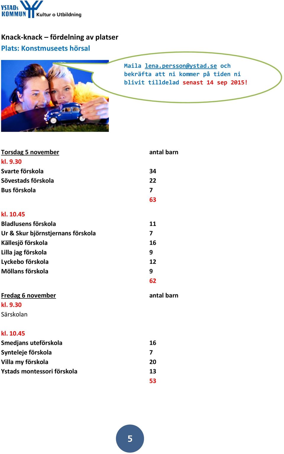 30 Svarte förskola 34 Sövestads förskola 22 Bus förskola 7 63 kl. 10.