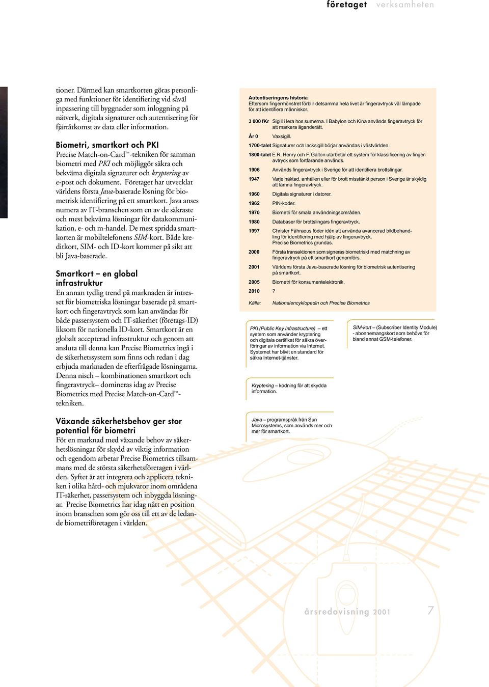 eller information. Biometri, smartkort och PKI Precise Match-on-Card -tekniken för samman biometri med PKI och möjliggör säkra och bekväma digitala signaturer och kryptering av e-post och dokument.