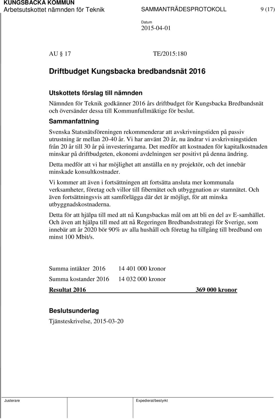 Vi har använt 20 år, nu ändrar vi avskrivningstiden från 20 år till 30 år på investeringarna.