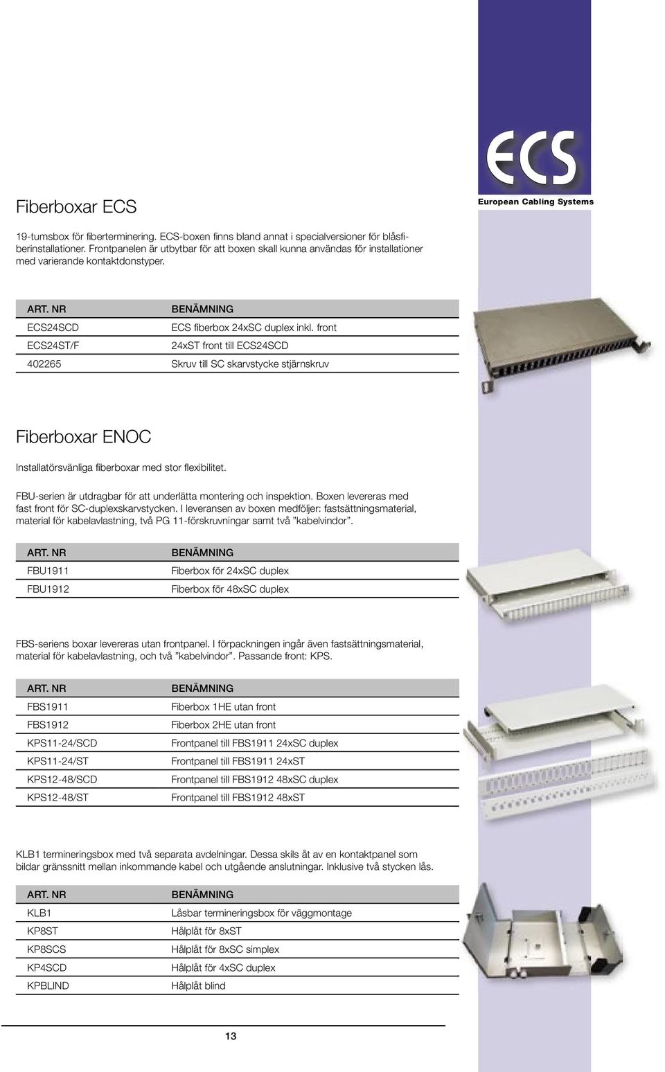 front ECS24ST/F 24xST front till ECS24SCD 402265 Skruv till SC skarvstycke stjärnskruv Fiberboxar ENOC Installatörsvänliga fi berboxar med stor fl exibilitet.