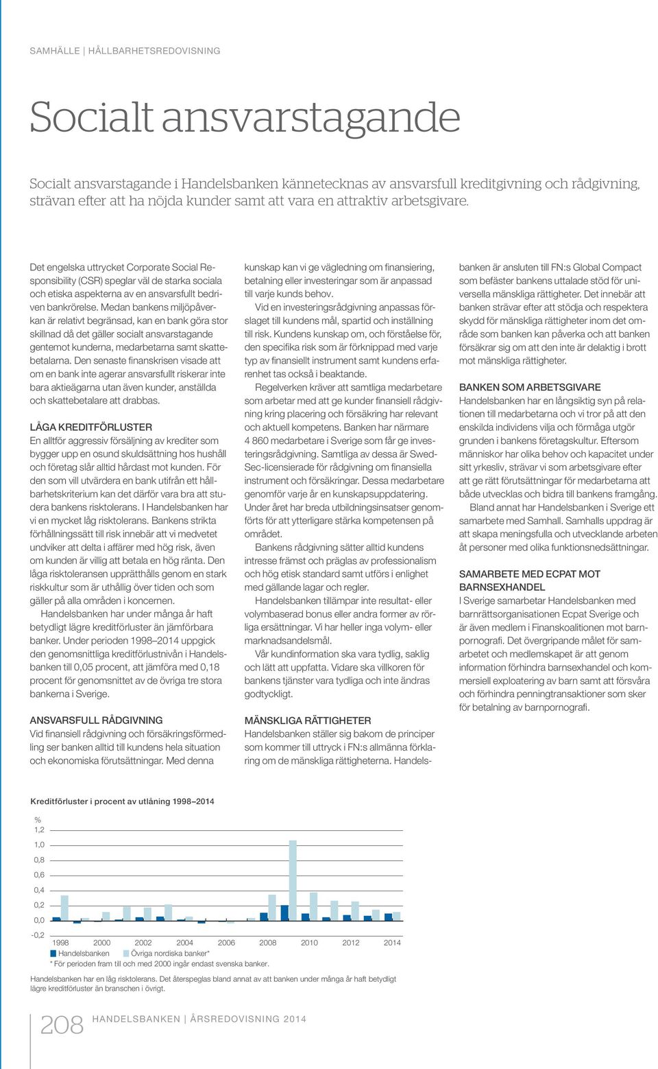 Medan bankens miljöpåverkan är relativt begränsad, kan en bank göra stor skillnad då det gäller socialt ansvarstagande gentemot kunderna, medarbetarna samt skattebetalarna.