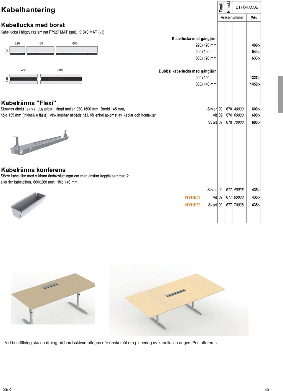 as direkt i skiv a. Justerbar i längd mellan 930-1600 mm. Bredd 145 mm, Silv er 09 670 40000 600:- höjd 155 mm (inklusiv e fäste). inklingsbar åt båda håll, för enkel åtkomst av kablar och kontakter.