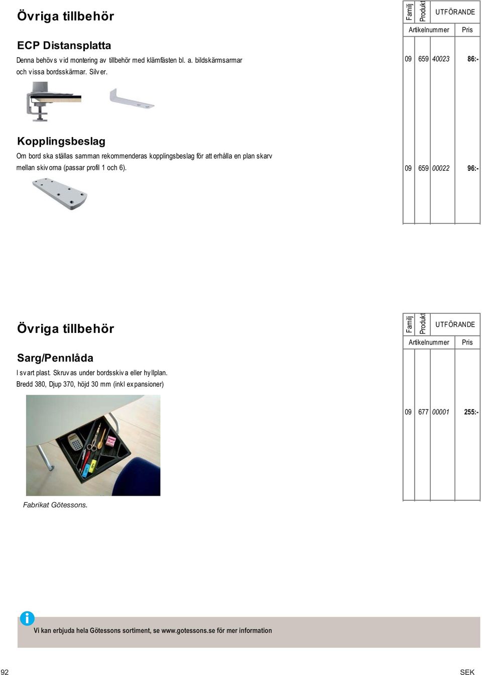 Kopplingsbeslag Om bord ska ställas samman rekommenderas kopplingsbeslag för att erhålla en plan skarv mellan skiv orna (passar profil 1 och 6).