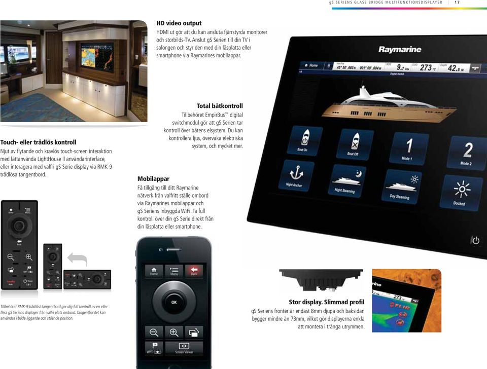 Touch- eller trådlös kontroll Njut av flytande och kravlös touch-screen interaktion med lättanvända LightHouse ll användarinterface, eller interagera med valfri gs Serie display via RMK-9 trådlösa
