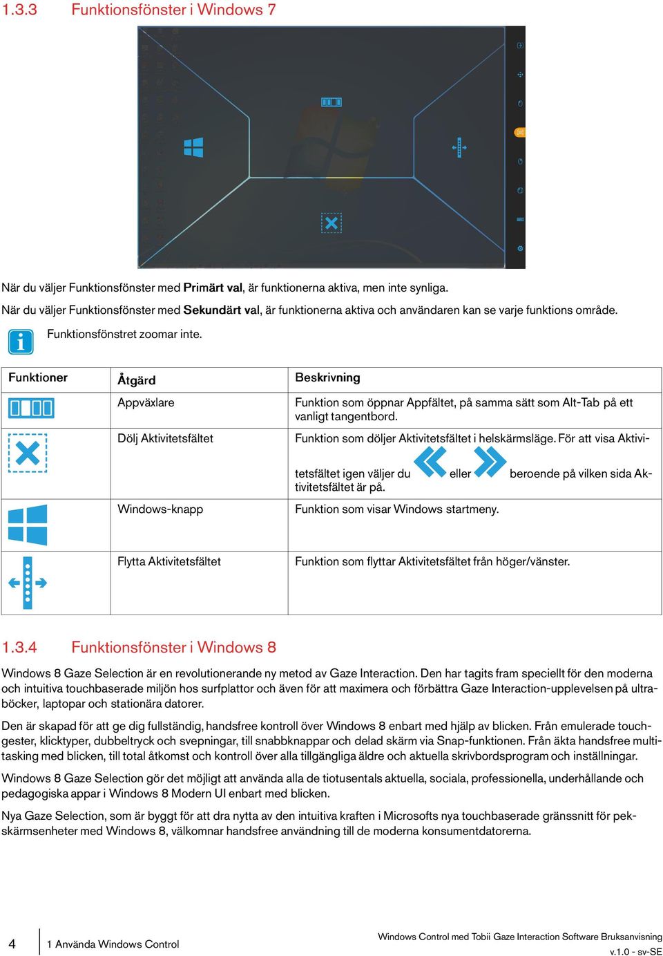 Funktioner Åtgärd Beskrivning Appväxlare Dölj Aktivitetsfältet Funktion som öppnar Appfältet, på samma sätt som Alt-Tab på ett vanligt tangentbord.