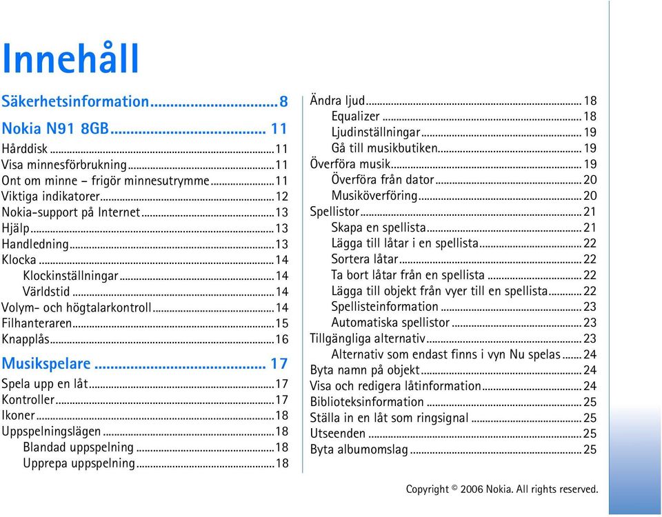 ..17 Ikoner...18 Uppspelningslägen...18 Blandad uppspelning...18 Upprepa uppspelning...18 Ändra ljud...18 Equalizer...18 Ljudinställningar...19 Gå till musikbutiken...19 Överföra musik.