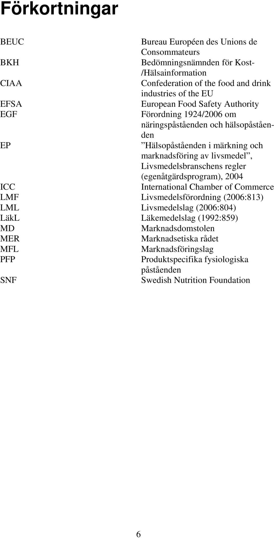 livsmedel, Livsmedelsbranschens regler (egenåtgärdsprogram), 2004 ICC International Chamber of Commerce LMF Livsmedelsförordning (2006:813) LML Livsmedelslag (2006:804)