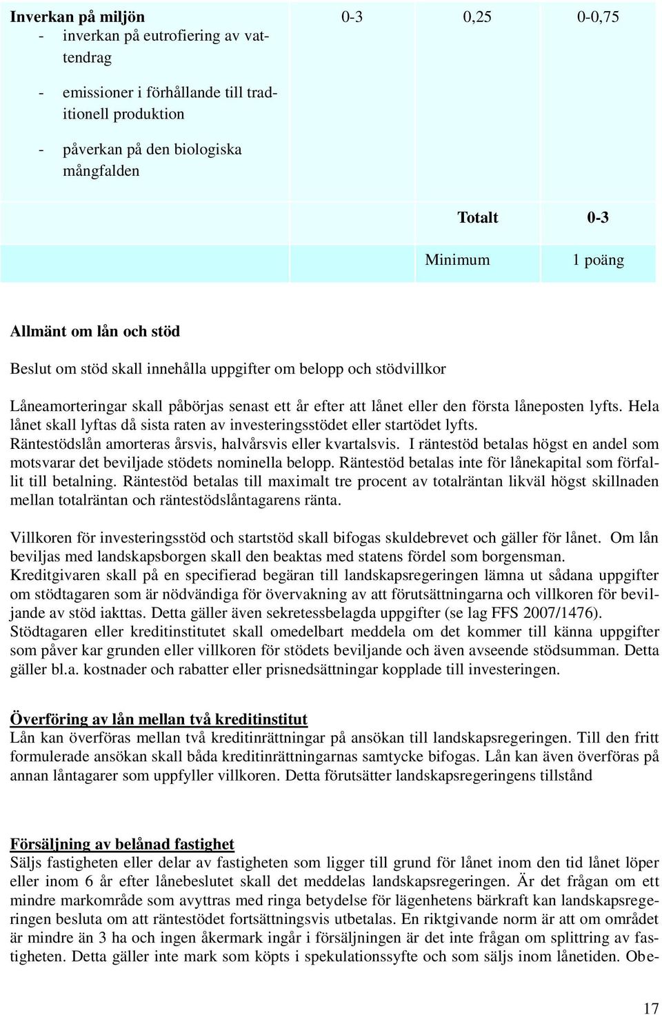 Hela lånet skall lyftas då sista raten av investeringsstödet eller startödet lyfts. Räntestödslån amorteras årsvis, halvårsvis eller kvartalsvis.