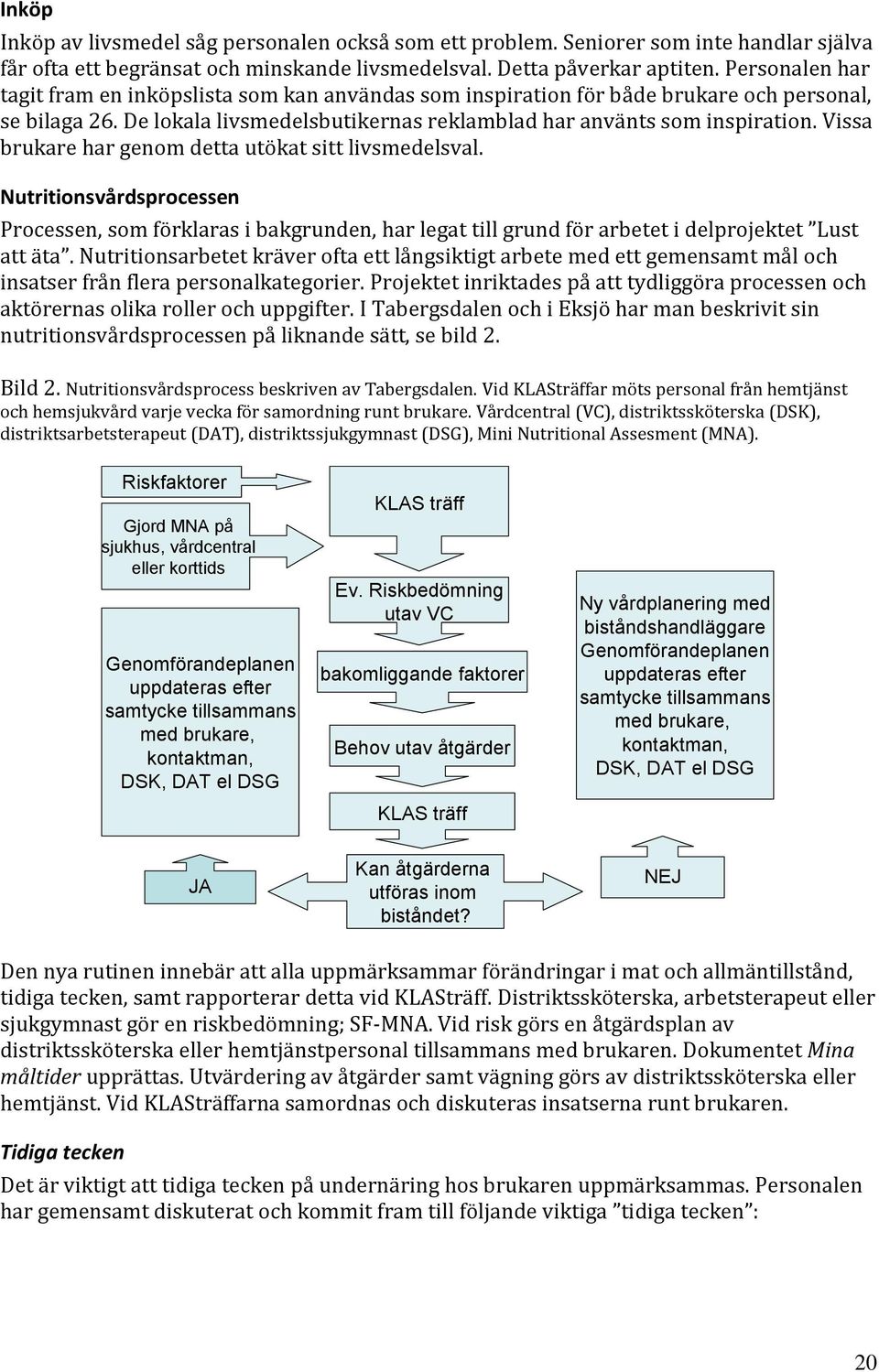 Vissa brukare har genom detta utökat sitt livsmedelsval. Nutritionsvårdsprocessen Processen, som förklaras i bakgrunden, har legat till grund för arbetet i delprojektet Lust att äta.