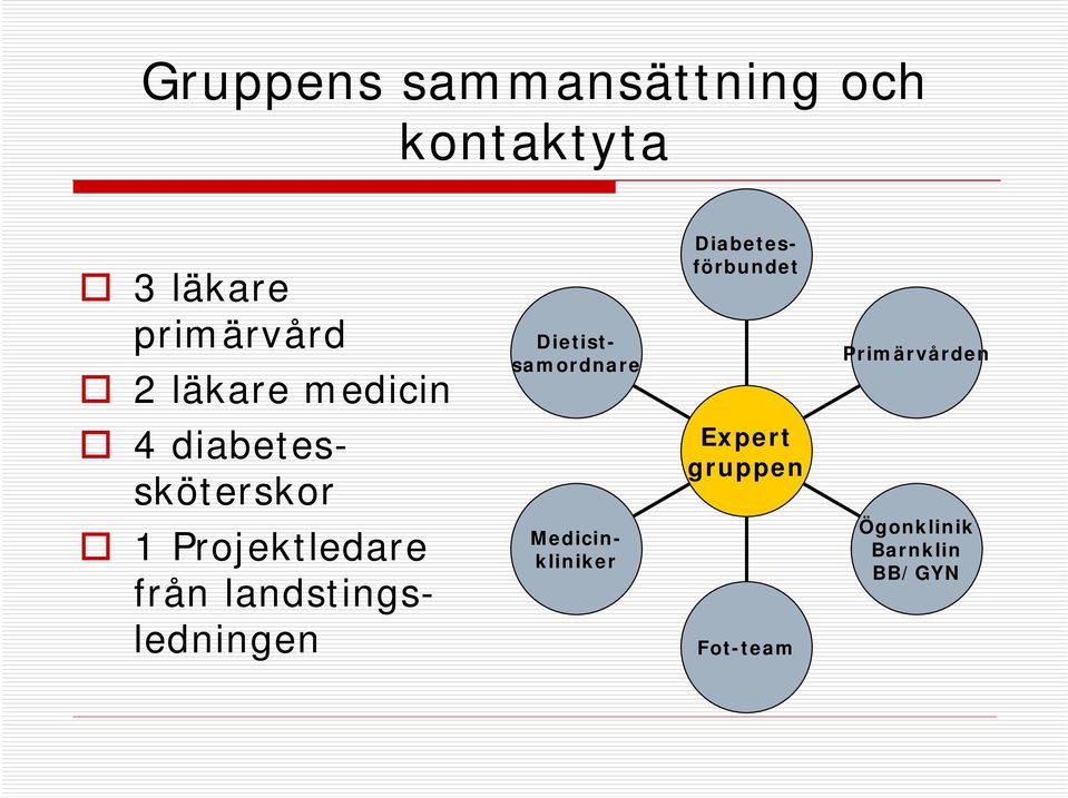 4 diabetessköterskor Expert gruppen 1 Projektledare från