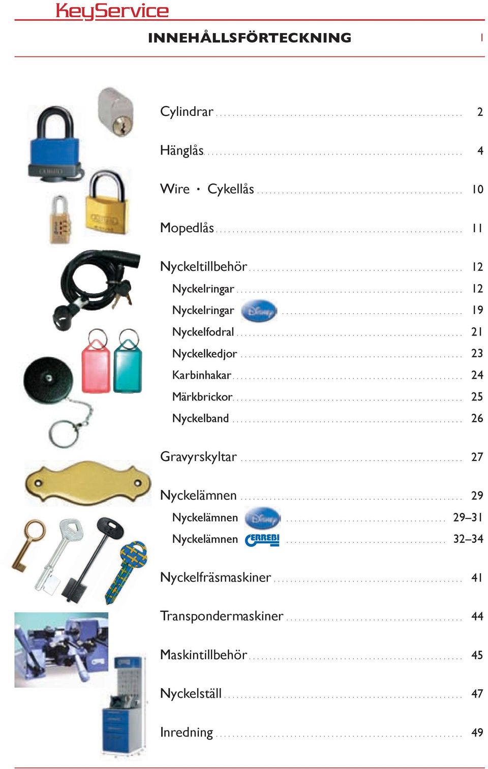 Märkbrickor 25 Nyckelband 26 Gravyrskyltar 27 Nyckelämnen 29 Nyckelämnen Disney 29 31