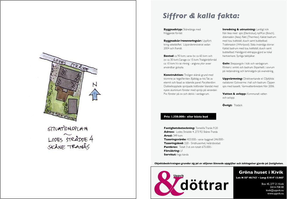 Konstruktion: Troligen skånsk grund med stomme av tegel/lersten. Bjälklag av trä. Tak av eternit och fasad av stående panel. Parytterdörr.