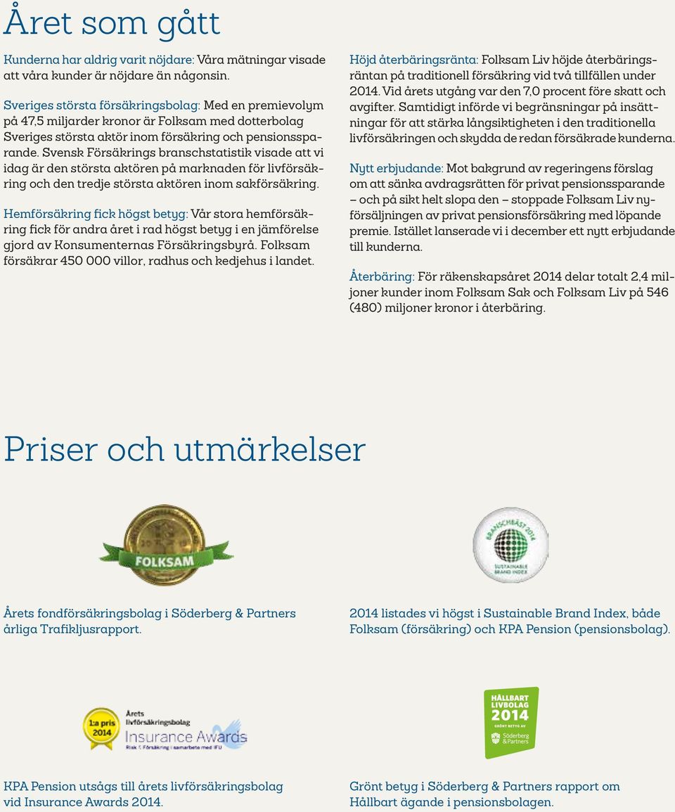 Svensk Försäkrings branschstatistik visade att vi idag är den största aktören på marknaden för livförsäkring och den tredje största aktören inom sakförsäkring.