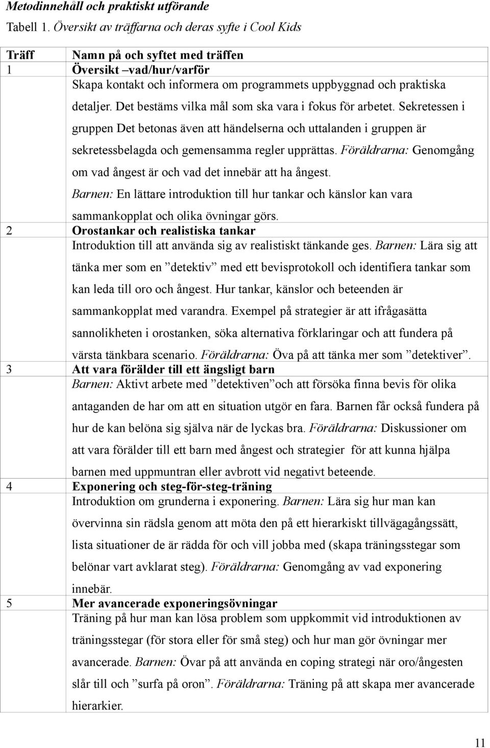 Det bestäms vilka mål som ska vara i fokus för arbetet. Sekretessen i gruppen Det betonas även att händelserna och uttalanden i gruppen är sekretessbelagda och gemensamma regler upprättas.