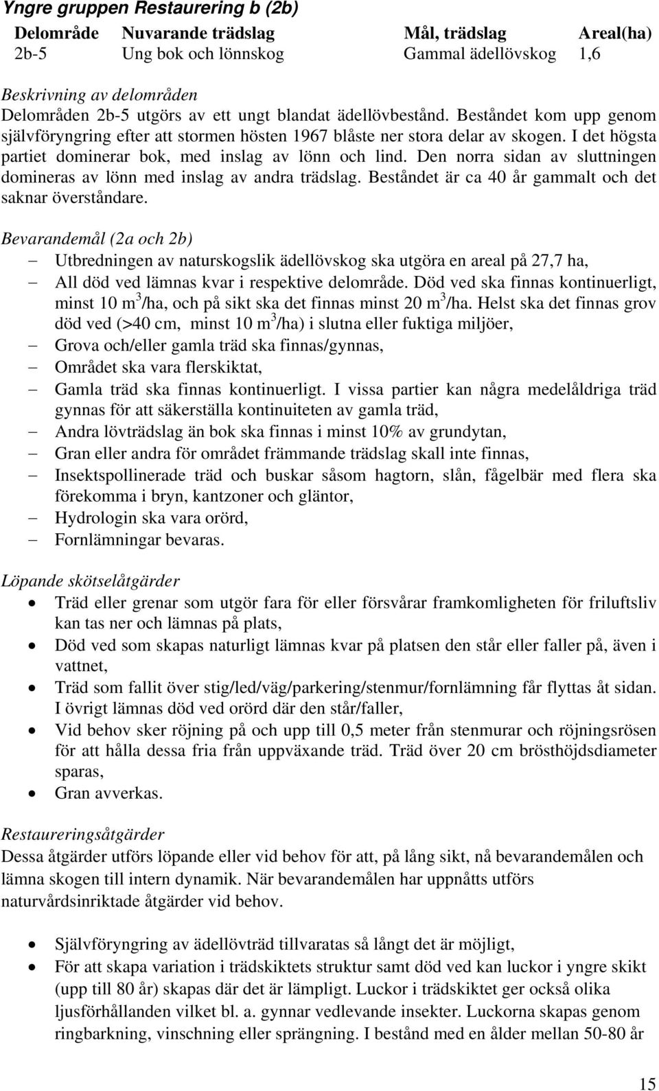 Den norra sidan av sluttningen domineras av lönn med inslag av andra trädslag. Beståndet är ca 40 år gammalt och det saknar överståndare.