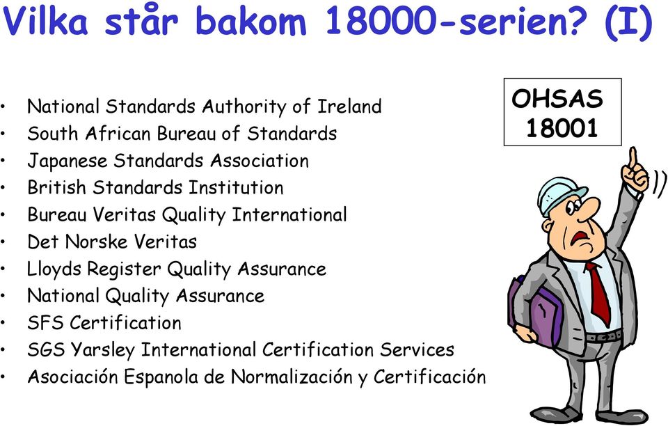 Association British Standards Institution Bureau Veritas Quality International Det Norske Veritas Lloyds