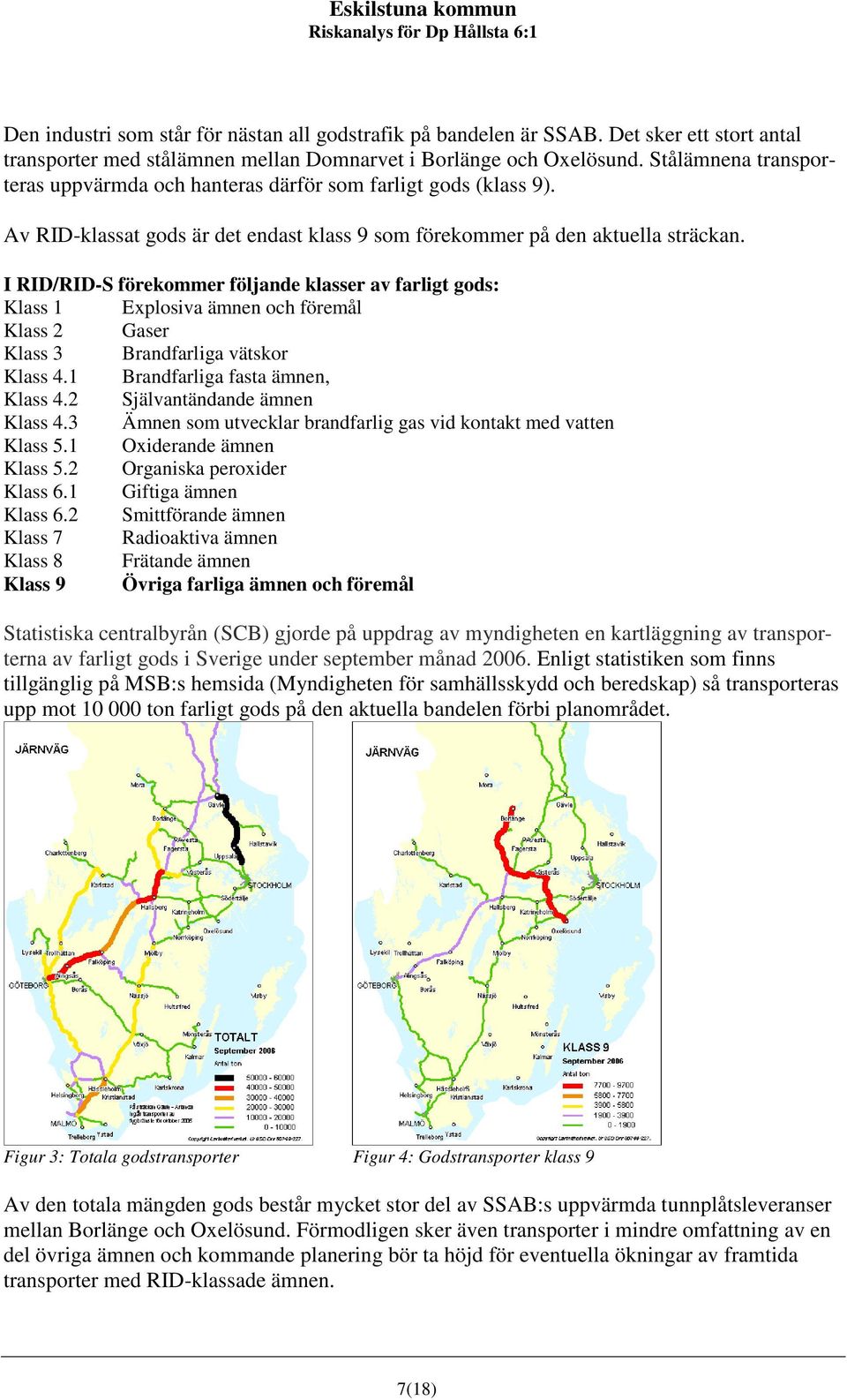 I RID/RID-S förekommer följande klasser av farligt gods: Klass 1 Explosiva ämnen och föremål Klass 2 Gaser Klass 3 Brandfarliga vätskor Klass 4.1 Brandfarliga fasta ämnen, Klass 4.