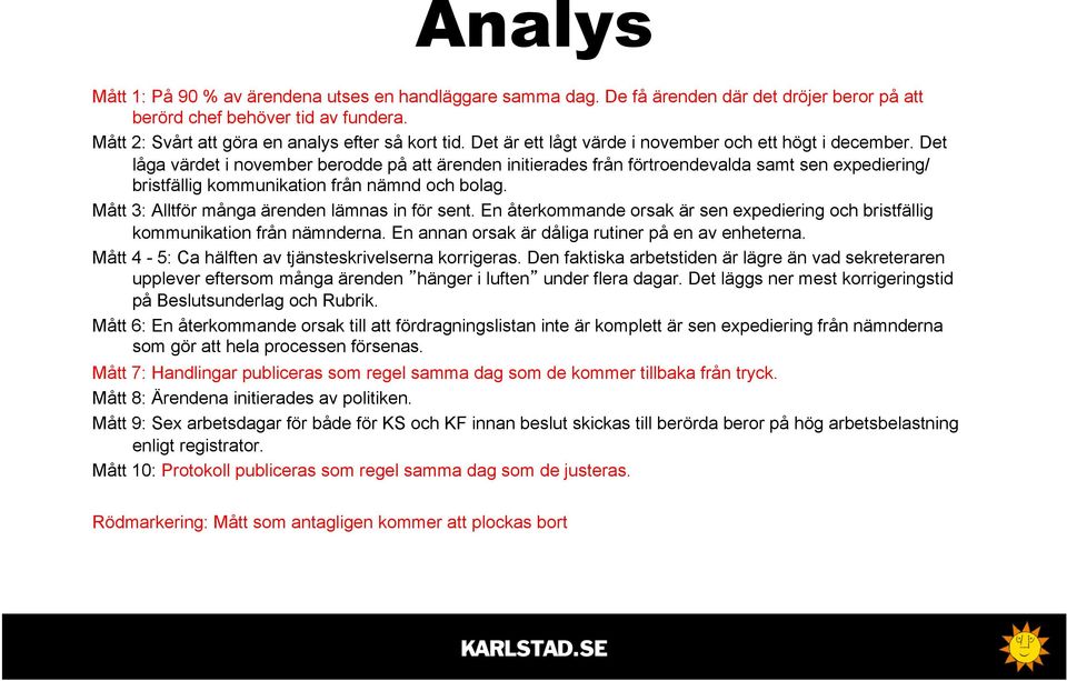 Det låga värdet i november berodde på att ärenden initierades från förtroendevalda samt sen expediering/ bristfällig kommunikation från nämnd och bolag.