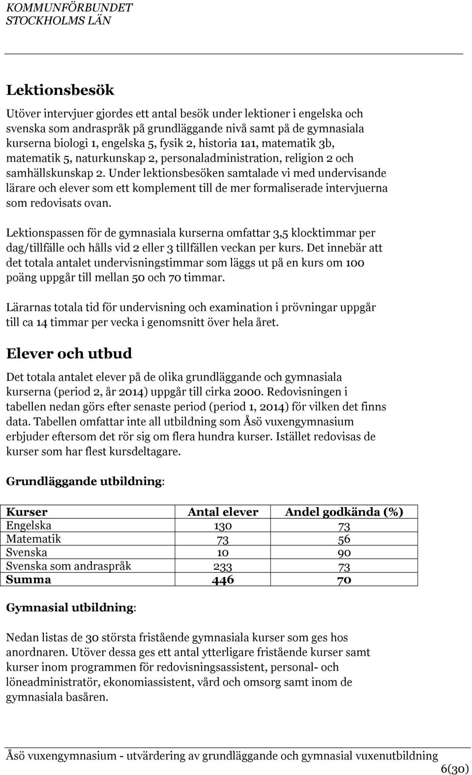 Under lektionsbesöken samtalade vi med undervisande lärare och elever som ett komplement till de mer formaliserade intervjuerna som redovisats ovan.