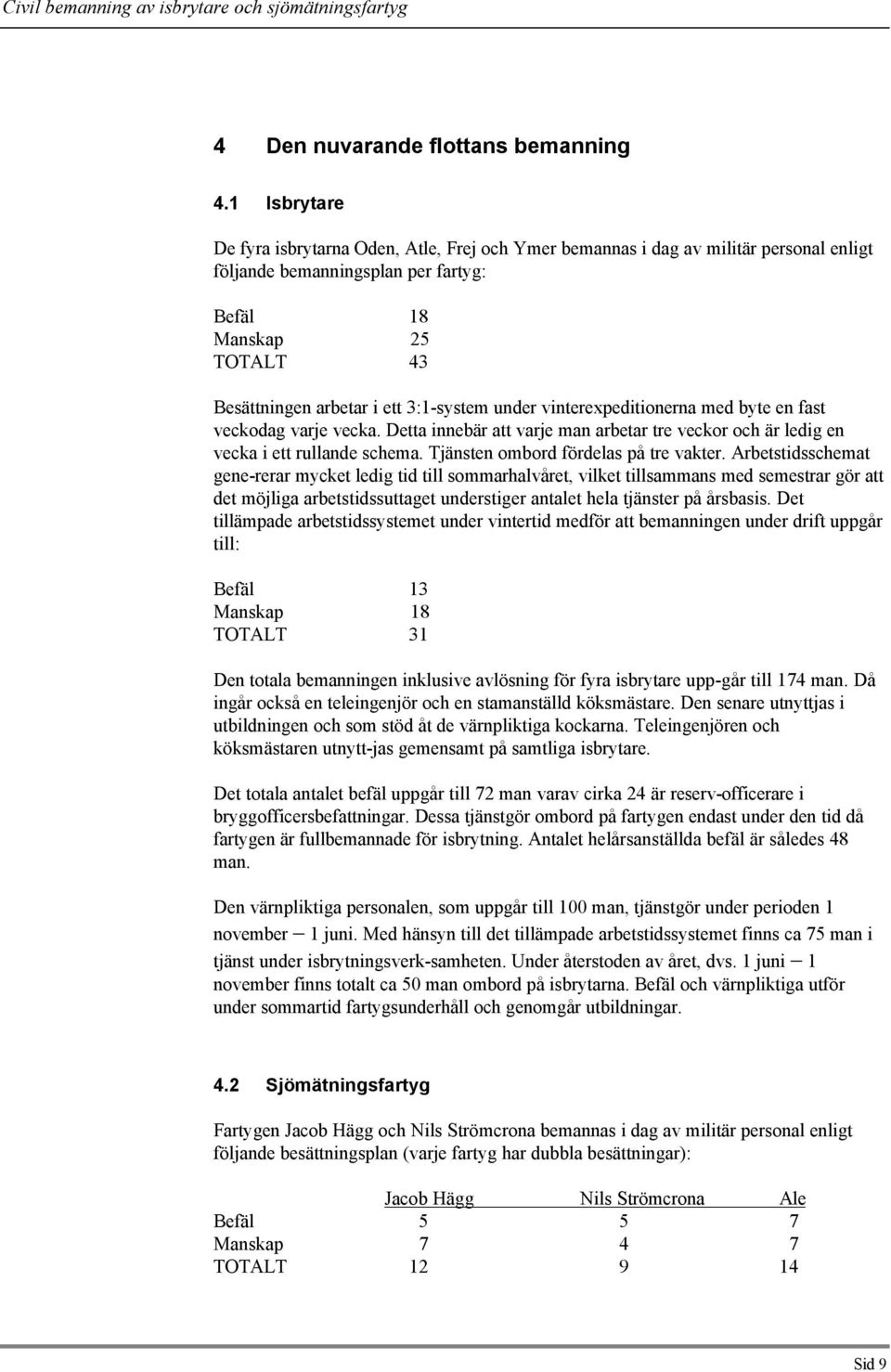 3:1-system under vinterexpeditionerna med byte en fast veckodag varje vecka. Detta innebär att varje man arbetar tre veckor och är ledig en vecka i ett rullande schema.