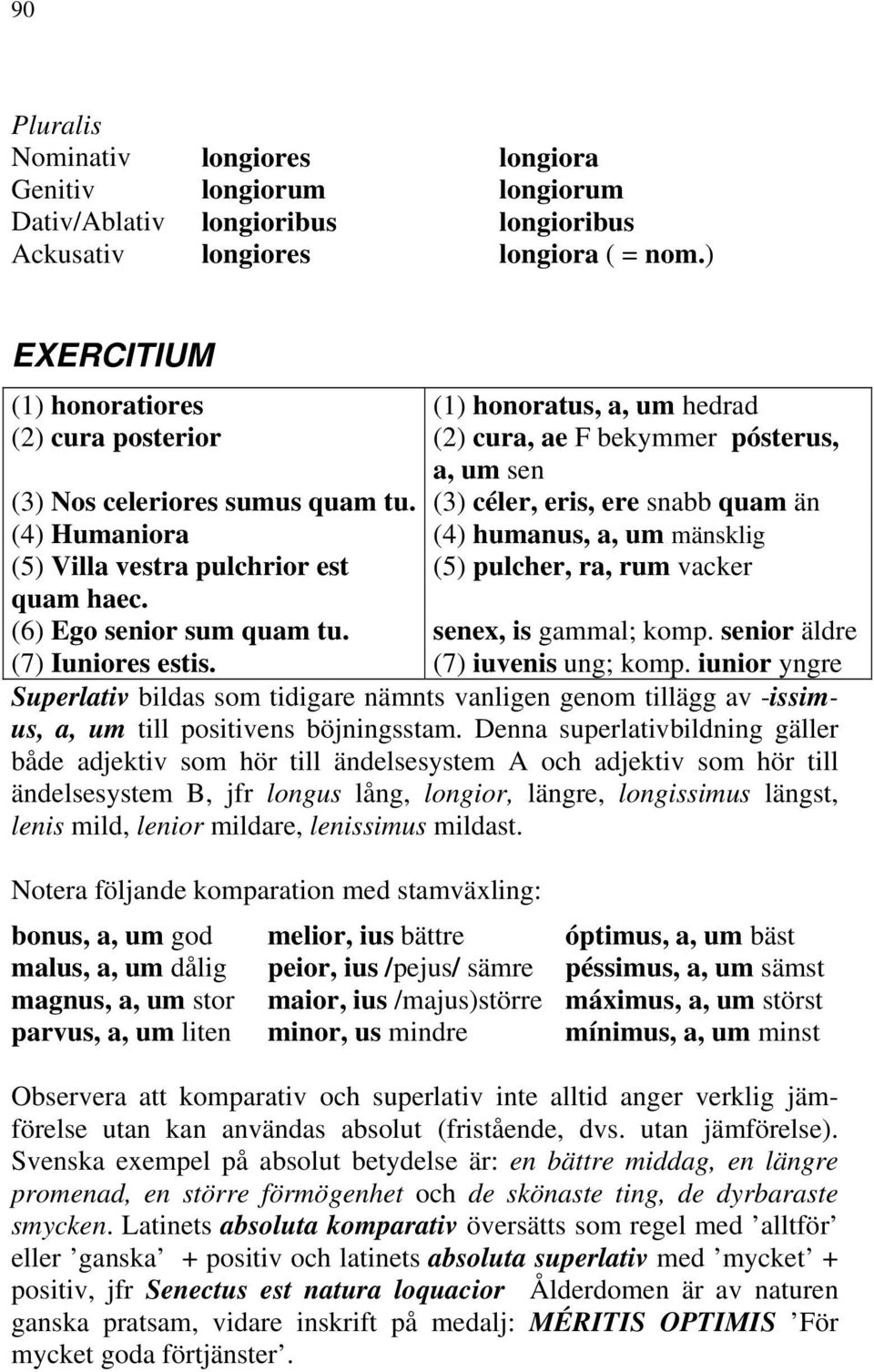 (3) céler, eris, ere snabb quam än (4) Humaniora (4) humanus, a, um mänsklig (5) Villa vestra pulchrior est (5) pulcher, ra, rum vacker quam haec. (6) Ego senior sum quam tu. senex, is gammal; komp.