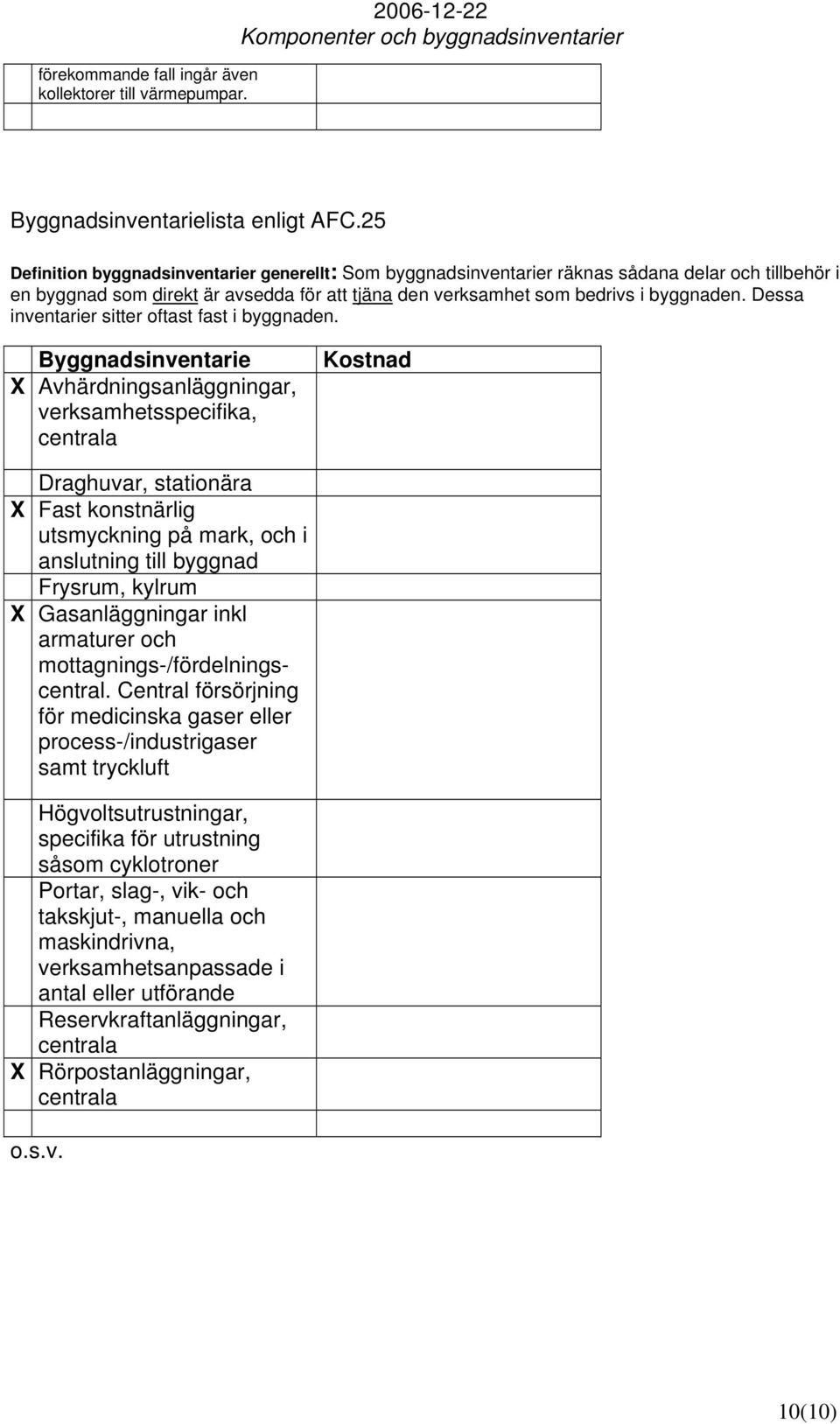 Dessa inventarier sitter oftast fast i byggnaden.