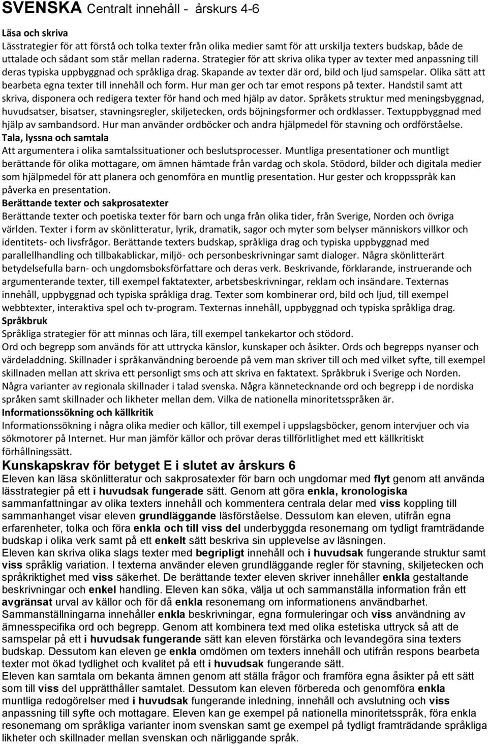 Olika sätt att bearbeta egna texter till innehåll och form. Hur man ger och tar emot respons på texter. Handstil samt att skriva, disponera och redigera texter för hand och med hjälp av dator.