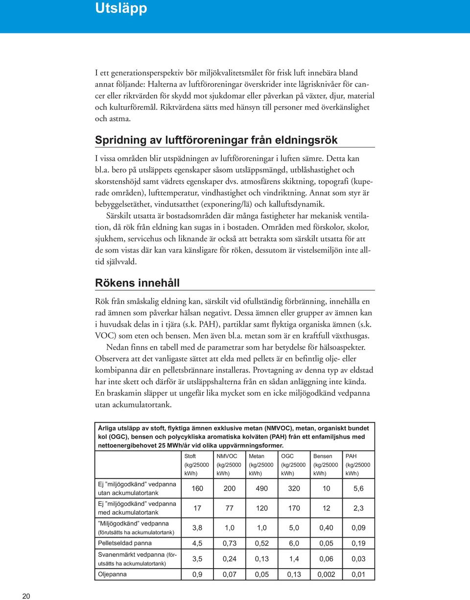 Spridning av luftföroreningar från eldningsrök I vissa områden blir utspädningen av luftföroreningar i luften sämre. Detta kan bl.a. bero på utsläppets egenskaper såsom utsläppsmängd, utblåshastighet och skorstenshöjd samt vädrets egenskaper dvs.