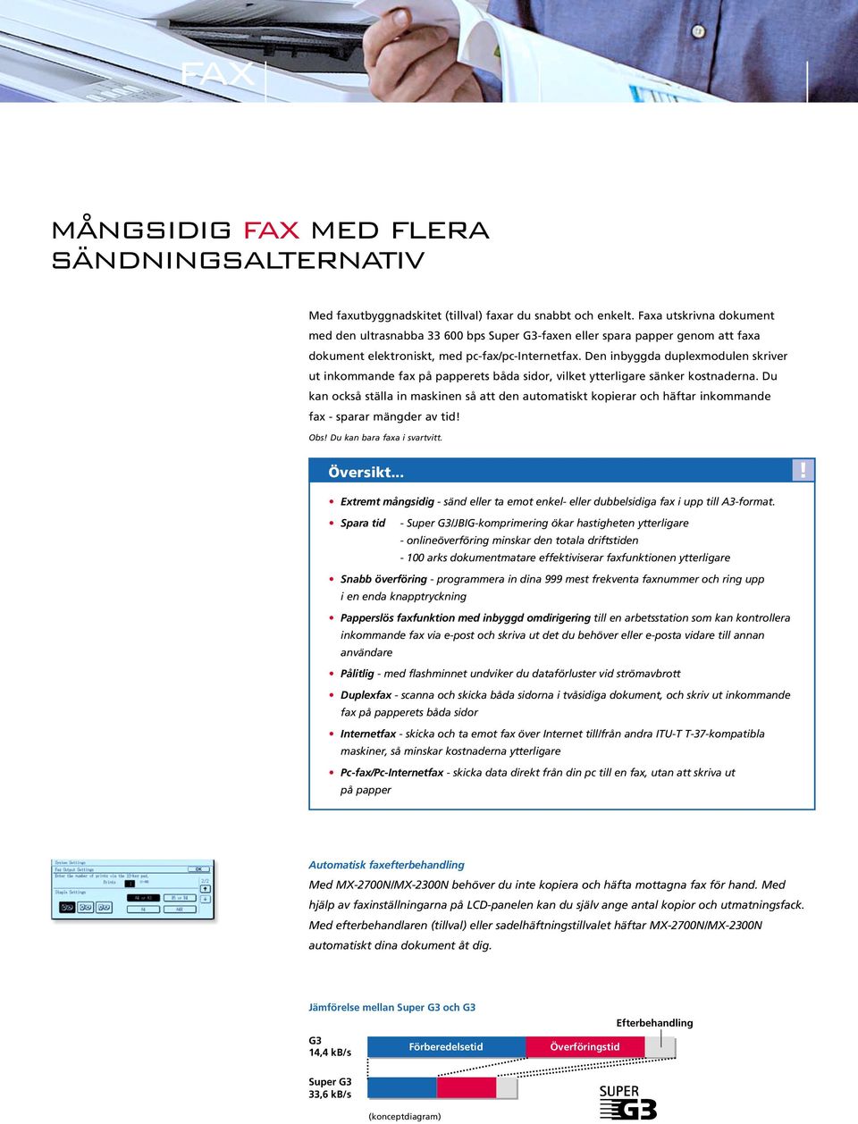 Den inbyggda duplexmodulen skriver ut inkommande fax på papperets båda sidor, vilket ytterligare sänker kostnaderna.