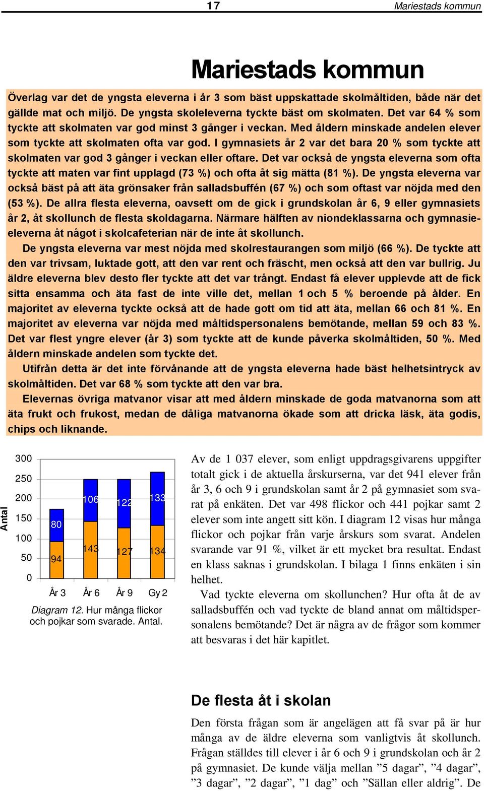 I gymnasiets år 2 var det bara % som tyckte att skolmaten var god 3 gånger i veckan eller oftare.