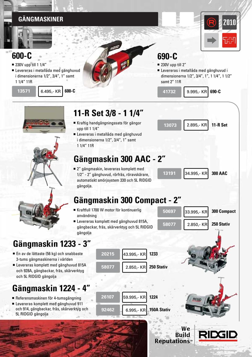 995,- KR 690-C 11-R Set 3/8-1 1/4 n Kraftig handgängningssats för gängor upp till 1 1/4 n Levereras i metallåda med gänghuvud i dimensionerna 1/2, 3/4, 1 samt 1 1/4 11R 13073 2.