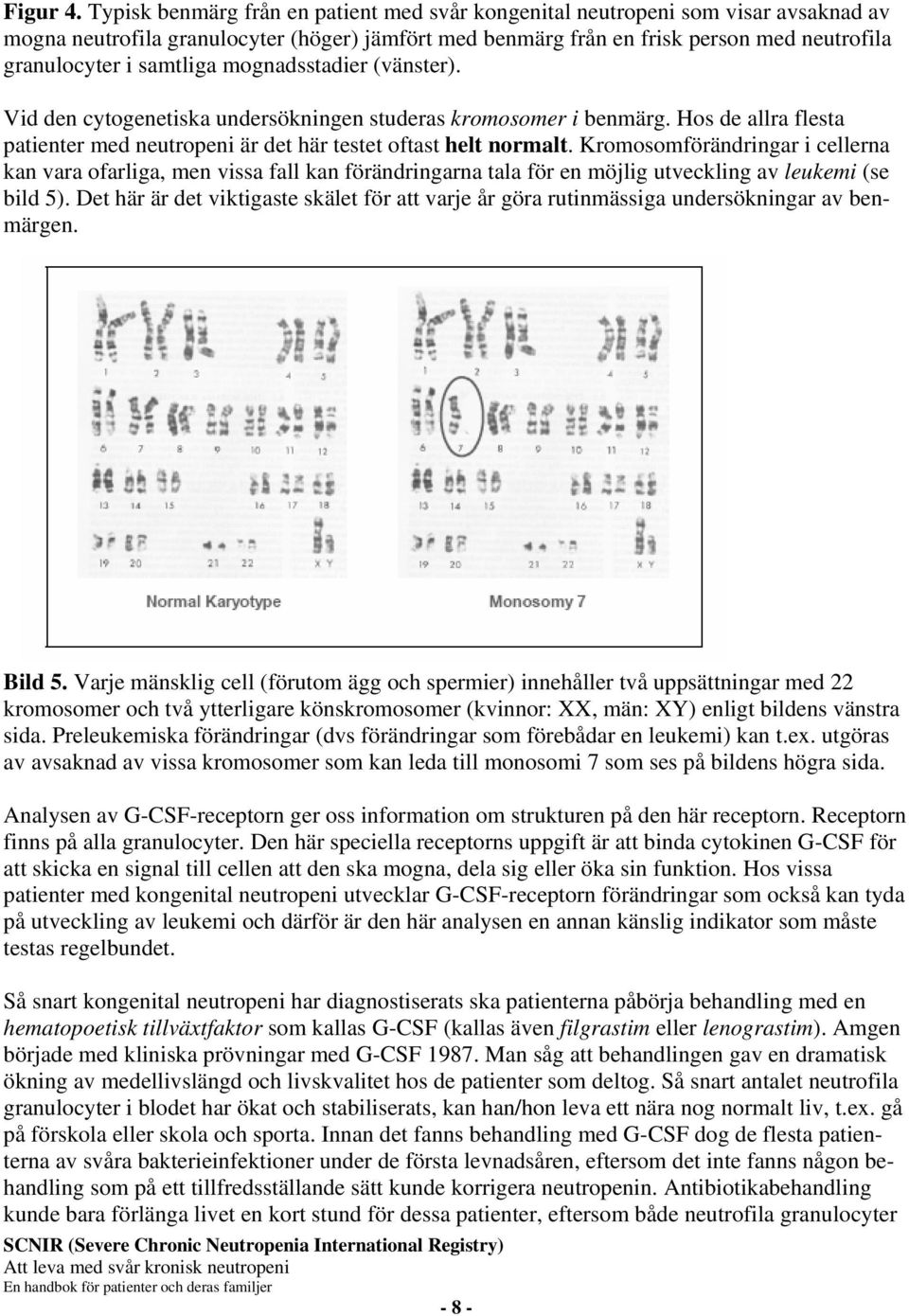 samtliga mognadsstadier (vänster). Vid den cytogenetiska undersökningen studeras kromosomer i benmärg. Hos de allra flesta patienter med neutropeni är det här testet oftast helt normalt.