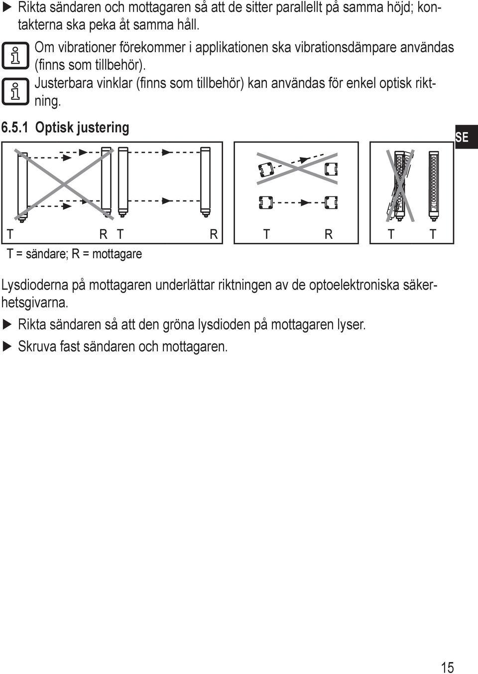 Justerbara vinklar (finns som tillbehör) kan användas för enkel optisk riktning. 6.5.